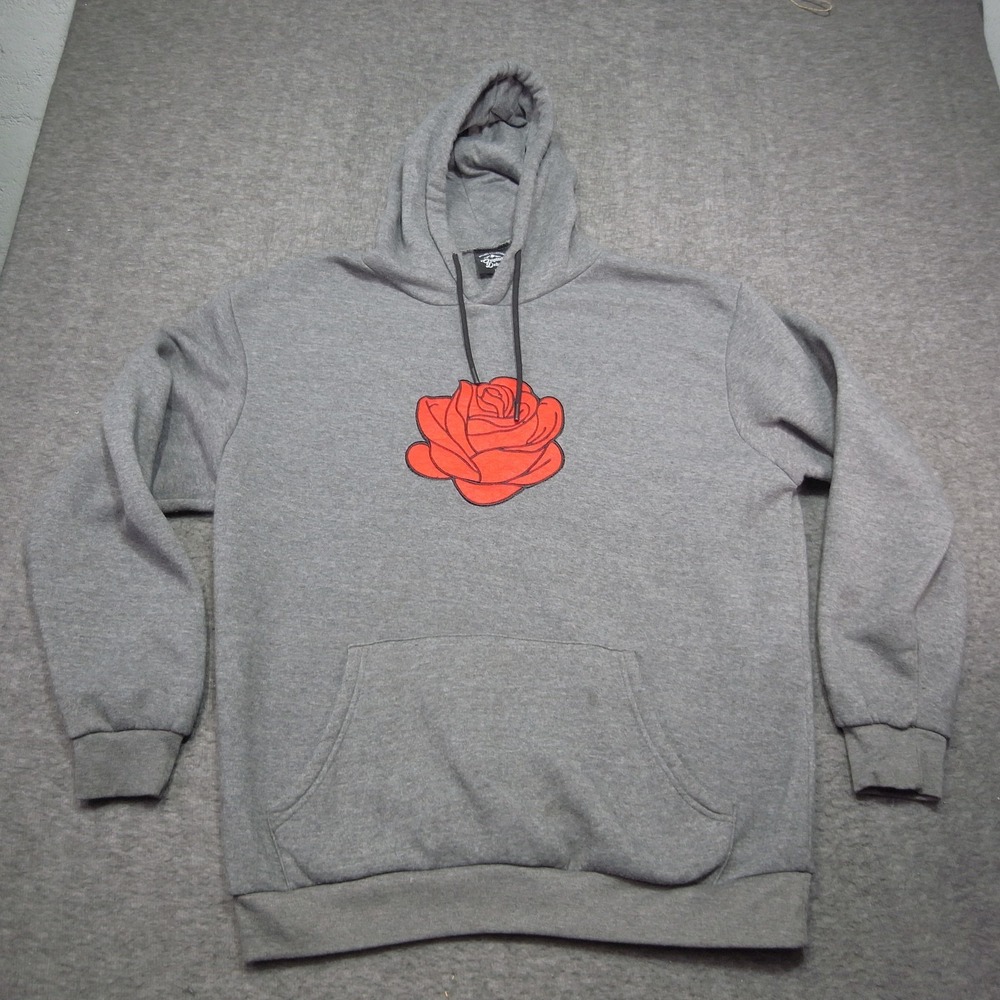 Original Deluxe Hoodie Mens Large Grey‎ Rose Patch Pullover Graphic Streetwear